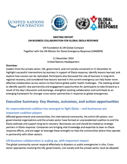 UN-Business Collaboration For Global Ebola Response Report