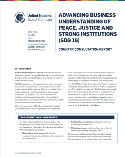 Advancing Business Understanding of Peace, Justice and Strong Institutions Country Consultation Reports